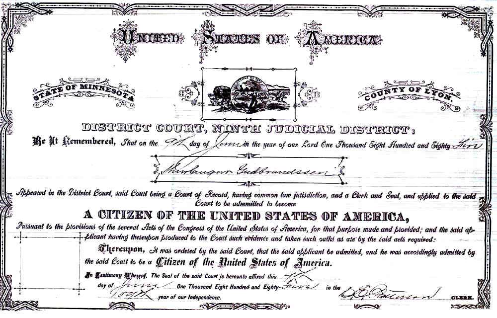 Citizenship document 1885