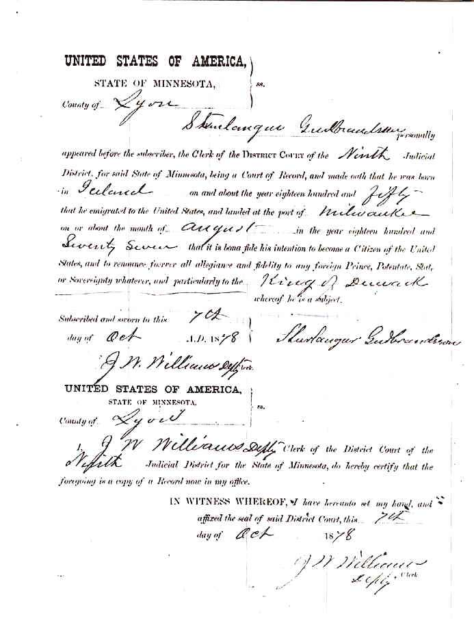 Immirgation document 1878